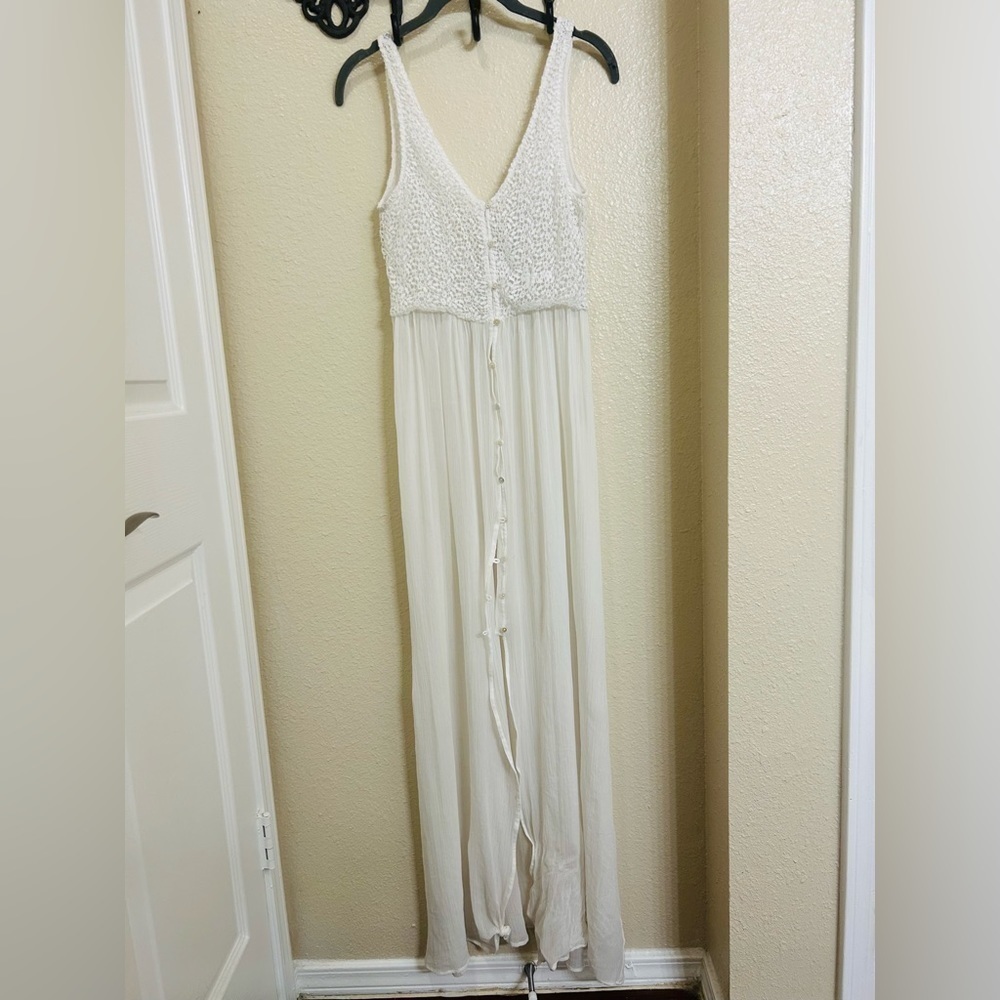 Zara Trafaluc White Crochet and Silk Sleeveless Dress - Picture 4 of 11